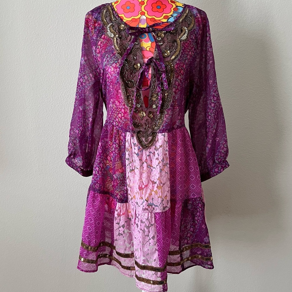 Free people sheer purple tunic dress top